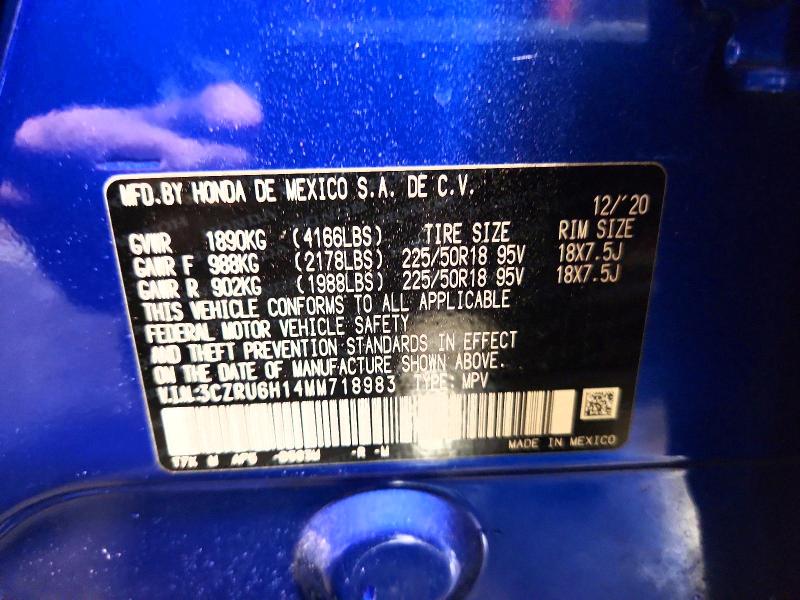 2021 Honda Hr-v მანქანა იყიდება აუქციონზე, vin: 3CZRU6H14MM718983, აუქციონის ნომერი: 64117306