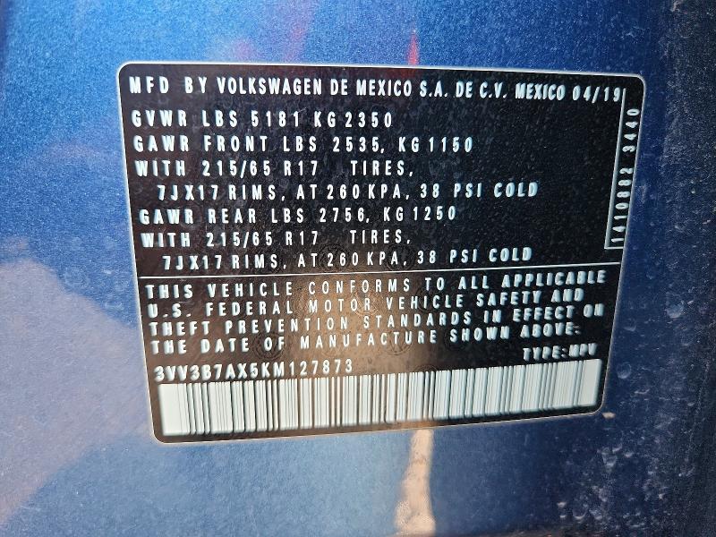 64276086 :رقم المزاد ، 3VV3B7AX5KM127873 vin ، 2019 Volkswagen Tiguan مزاد بيع