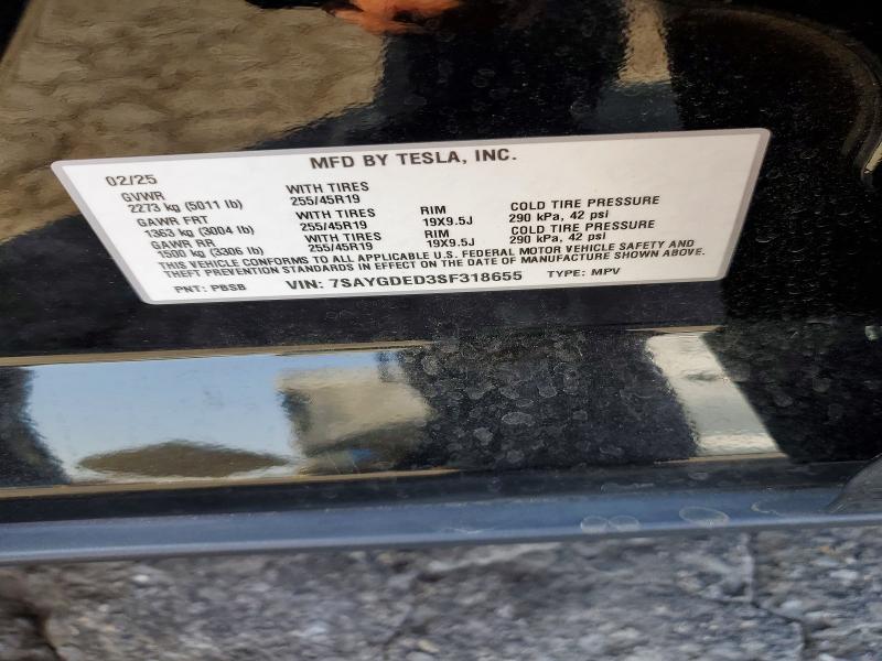 64421486 :رقم المزاد ، 7SAYGDED3SF318655 vin ، 2025 Tesla Model Y مزاد بيع