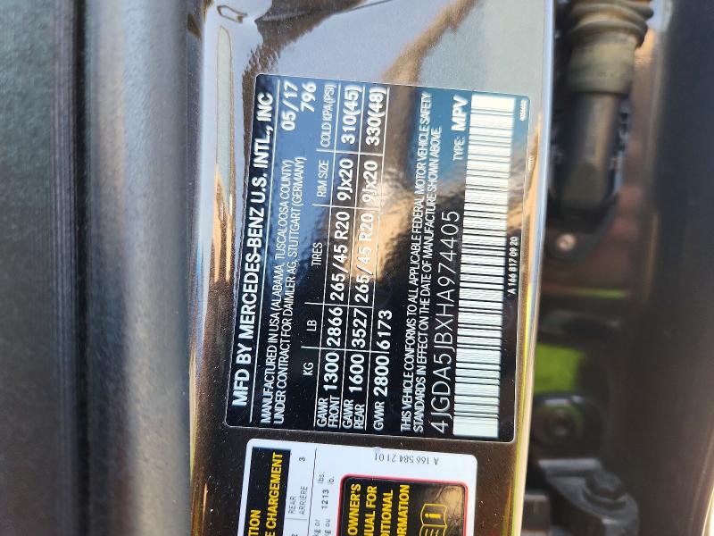 67293346 :رقم المزاد ، 4JGDA5JBXHA974405 vin ، 2017 Mercedes-benz Gle مزاد بيع