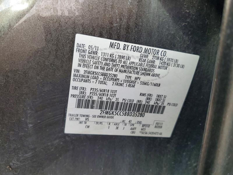 64791196 :رقم المزاد ، 2FMGK5CC5BBD35280 vin ، 2011 Ford Flex مزاد بيع