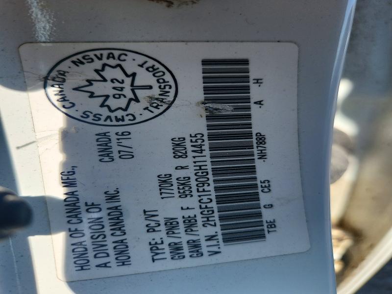 66215036 :رقم المزاد ، 2HGFC1F90GH114455 vin ، 2016 Honda Civic مزاد بيع