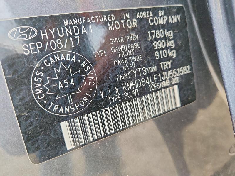 63504696 :رقم المزاد ، KMHD84LF1JU552582 vin ، 2018 Hyundai Elantra مزاد بيع