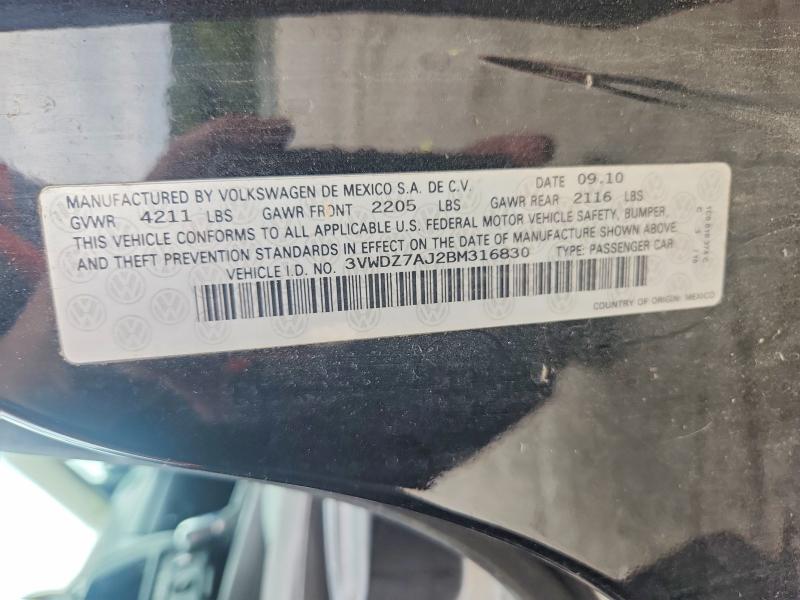 2011 Volkswagen Jetta მანქანა იყიდება აუქციონზე, vin: 3VWDZ7AJ2BM316830, აუქციონის ნომერი: 65474436