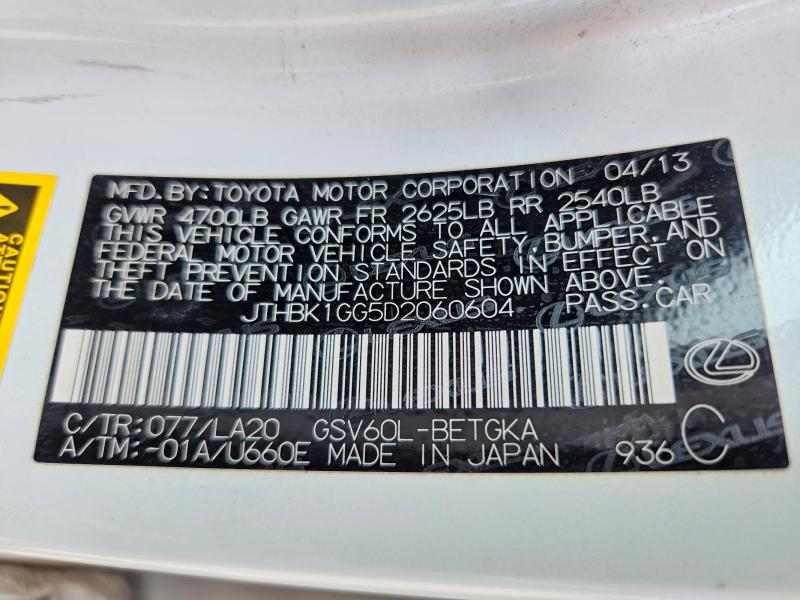 2013 Lexus Es მანქანა იყიდება აუქციონზე, vin: JTHBK1GG5D2060604, აუქციონის ნომერი: 66596706