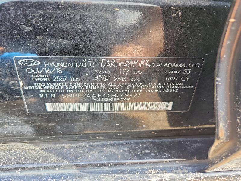 2019 Hyundai Sonata მანქანა იყიდება აუქციონზე, vin: 5NPE24AF7KH749927, აუქციონის ნომერი: 66352206