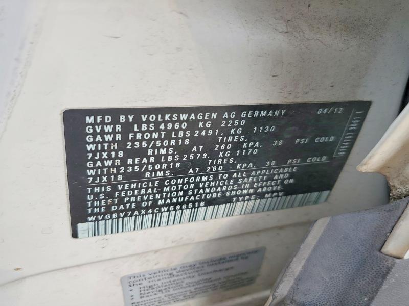 Aukcja sprzedaży 2012 Volkswagen Tiguan, vin: WVGBV7AX4CW596516, numer aukcji: 66311056