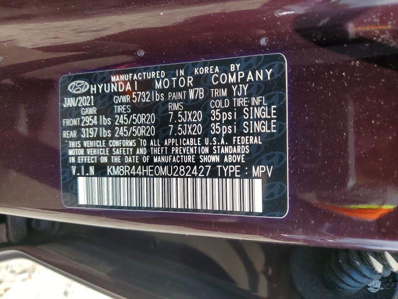 64019946 :رقم المزاد ، KM8R44HE0MU282427 vin ، 2021 Hyundai Palisade مزاد بيع