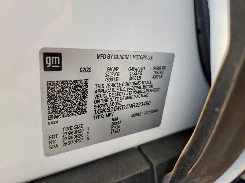 Aukcja sprzedaży 2022 Gmc Yukon Xl, vin: 1GKS1GKD7NR223450, numer aukcji: 63712766