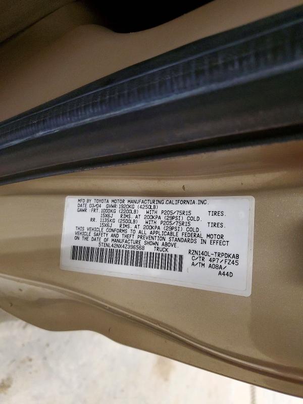 66956986 :رقم المزاد ، 5TENL42NX4Z396568 vin ، 2004 Toyota Tacoma مزاد بيع