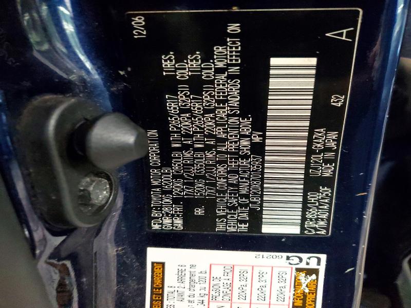 Aukcja sprzedaży 2007 Lexus Gx, vin: JTJBT20X870135937, numer aukcji: 64774726