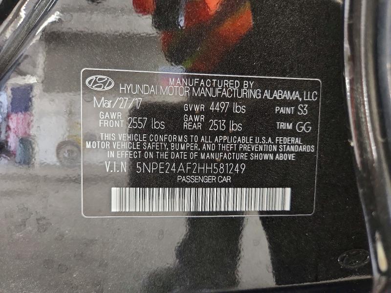 2017 Hyundai Sonata მანქანა იყიდება აუქციონზე, vin: 5NPE24AF2HH581249, აუქციონის ნომერი: 63601456