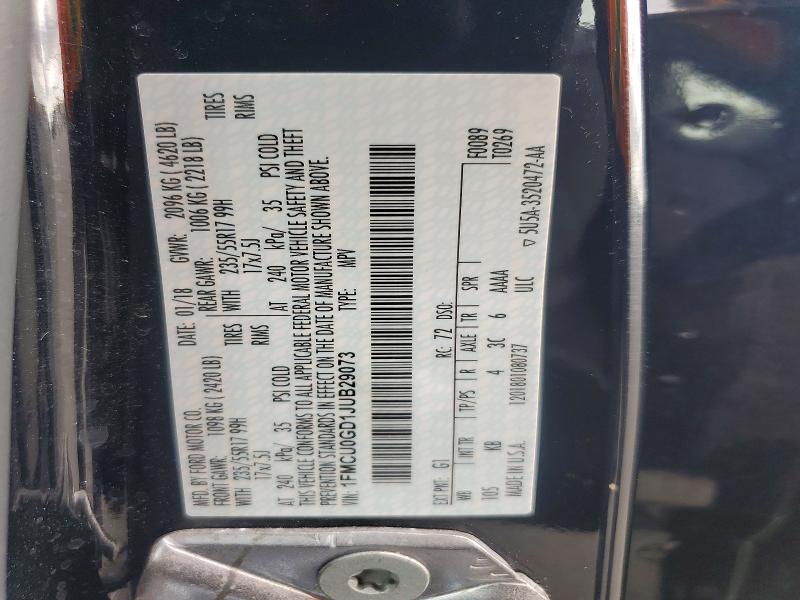 2018 Ford Escape მანქანა იყიდება აუქციონზე, vin: 1FMCU0GD1JUB29073, აუქციონის ნომერი: 65013326