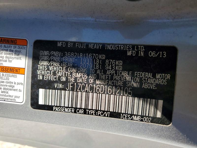 Aukcja sprzedaży 2013 Subaru Brz, vin: JF1ZCAC16D1612105, numer aukcji: 63923646