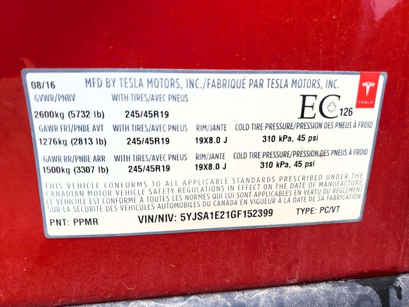 Aukcja sprzedaży 2016 Tesla Model S, vin: 5YJSA1E21GF152399, numer aukcji: 62659566
