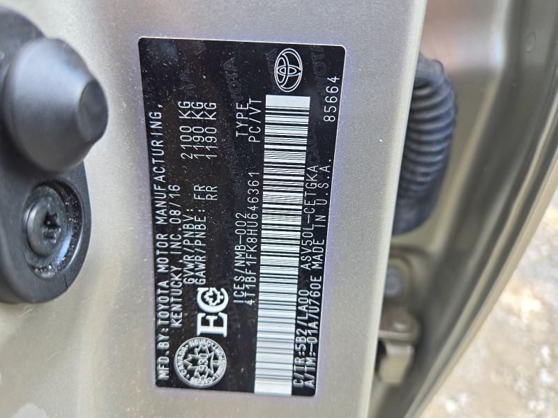 2017 Toyota Camry მანქანა იყიდება აუქციონზე, vin: 4T1BF1FK8HU646361, აუქციონის ნომერი: 65124146