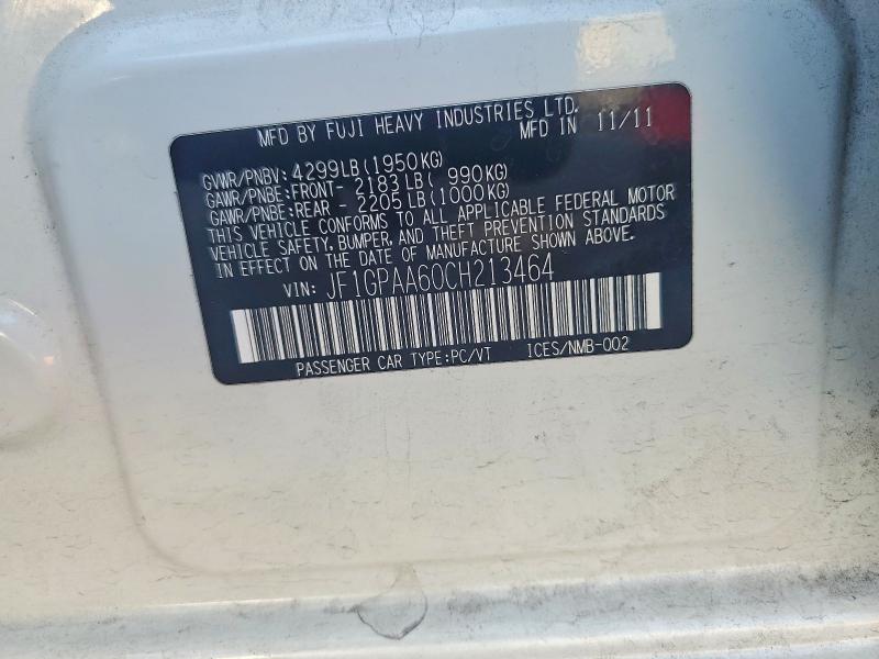 2012 Subaru Impreza მანქანა იყიდება აუქციონზე, vin: JF1GPAA60CH213464, აუქციონის ნომერი: 65713276