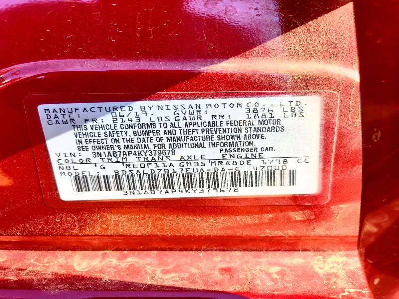 Продаж на аукціоні авто 2019 Nissan Sentra, vin: 3N1AB7AP4KY379678, номер лоту: 64224026