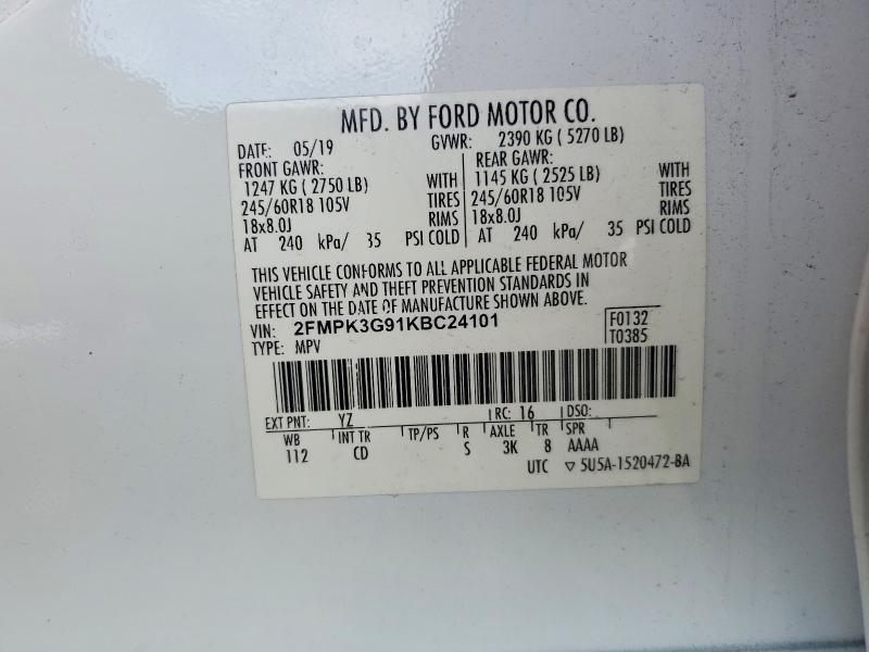 Aukcja sprzedaży 2019 Ford Edge, vin: 2FMPK3G91KBC24101, numer aukcji: 63901286