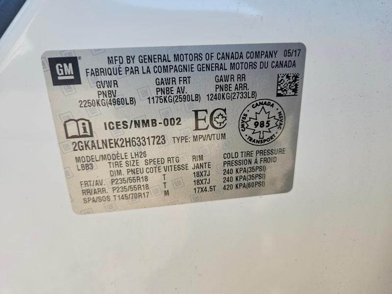 66091136 :رقم المزاد ، 2GKALNEK2H6331723 vin ، 2017 Gmc Terrain مزاد بيع