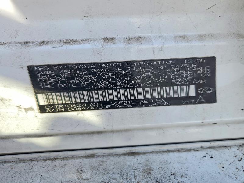 67164716 :رقم المزاد ، JTHBE262265004656 vin ، 2006 Lexus Is مزاد بيع