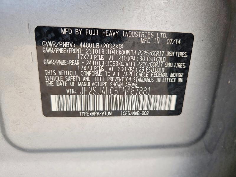 Auction sale of the 2015 Subaru Forester, vin: JF2SJAHC5FH487881, lot number: 63607066