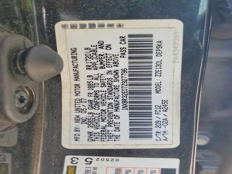 2007 Toyota Corolla მანქანა იყიდება აუქციონზე, vin: 1NXBR32E07Z927796, აუქციონის ნომერი: 63439716
