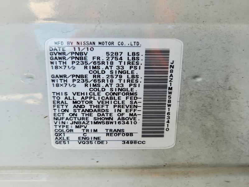 Aukcja sprzedaży 2011 Nissan Murano, vin: JN8AZ1MW5BW163410, numer aukcji: 67005436
