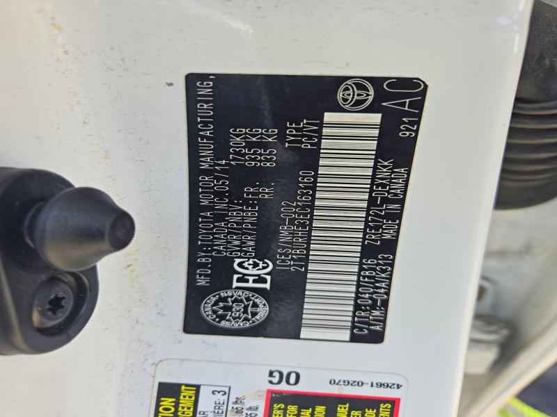 2014 Toyota Corolla მანქანა იყიდება აუქციონზე, vin: 2T1BURHE3EC163160, აუქციონის ნომერი: 65020396