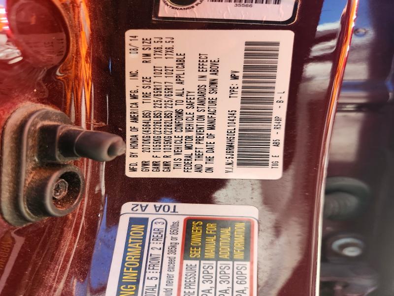 65309356 :رقم المزاد ، 5J6RM4H50EL104345 vin ، 2014 Honda Cr-v مزاد بيع