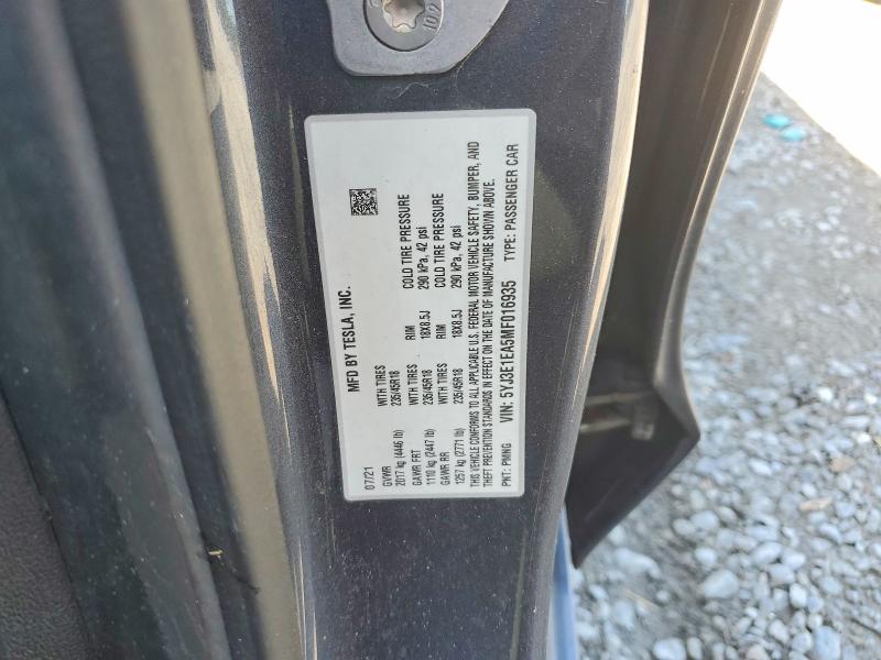 Aukcja sprzedaży 2021 Tesla Model 3, vin: 5YJ3E1EA5MF016935, numer aukcji: 65690826