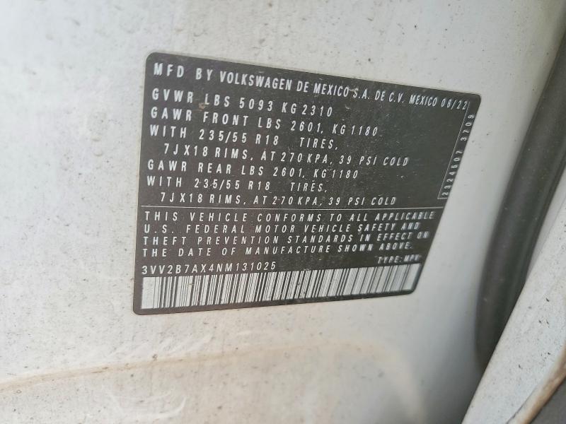Продаж на аукціоні авто 2022 Volkswagen Tiguan, vin: 3VV2B7AX4NM131025, номер лоту: 64622366