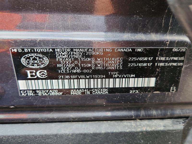 2020 Toyota Rav4 მანქანა იყიდება აუქციონზე, vin: 2T3B1RFV8LW119394, აუქციონის ნომერი: 66377316