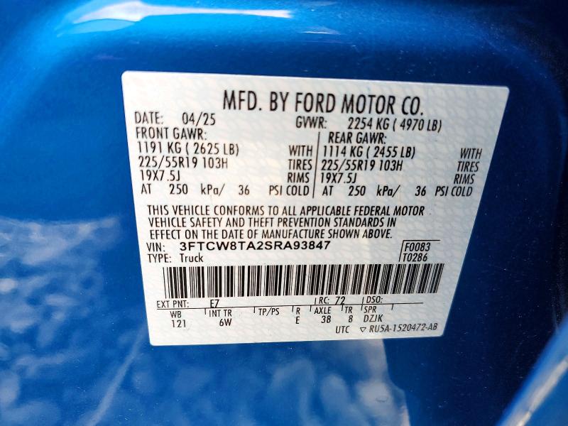 Продаж на аукціоні авто 2025 Ford Maverick, vin: 3FTCW8TA2SRA93847, номер лоту: 63338246
