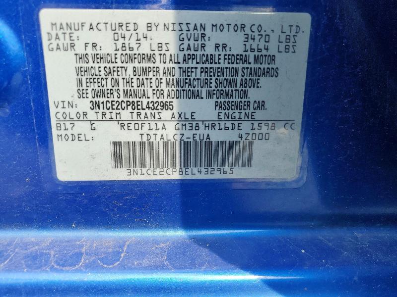 64494006 :رقم المزاد ، 3N1CE2CP8EL432965 vin ، 2014 Nissan Versa Note مزاد بيع