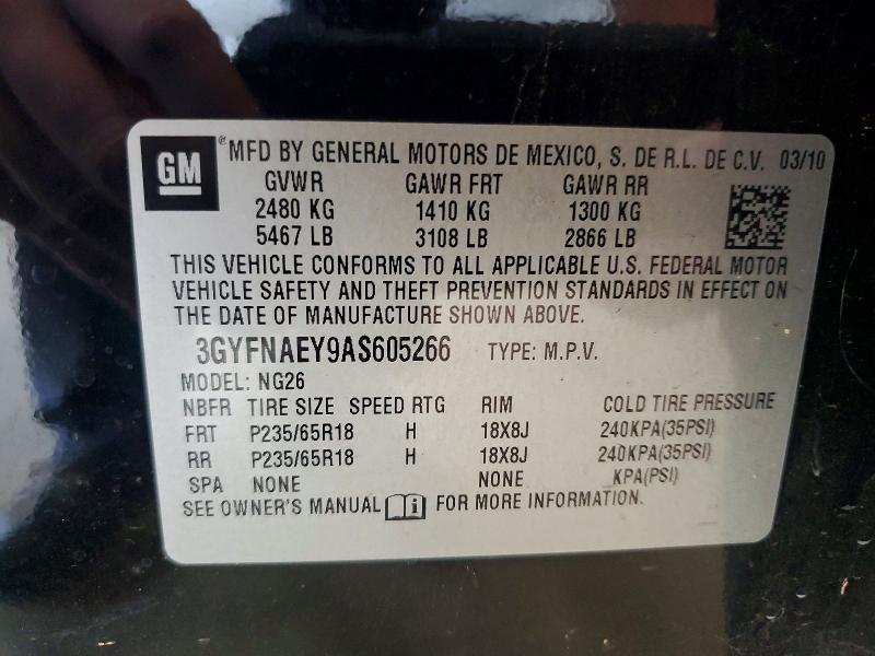 65682176 :رقم المزاد ، 3GYFNAEY9AS605266 vin ، 2010 Cadillac Srx مزاد بيع