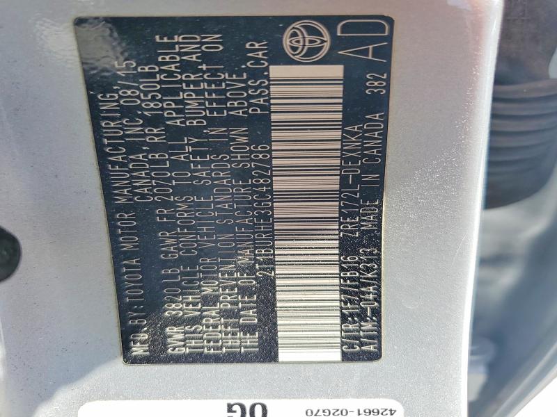 2016 Toyota Corolla მანქანა იყიდება აუქციონზე, vin: 2T1BURHE3GC482786, აუქციონის ნომერი: 64814606
