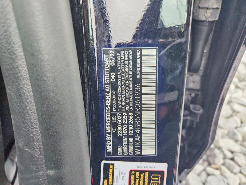 64836366 :رقم المزاد ، W1KAF4GB5NR061936 vin ، 2022 Mercedes-benz C مزاد بيع