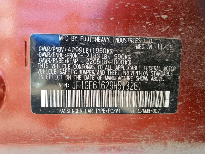 2009 Subaru Impreza მანქანა იყიდება აუქციონზე, vin: JF1GE61629H513261, აუქციონის ნომერი: 65555096