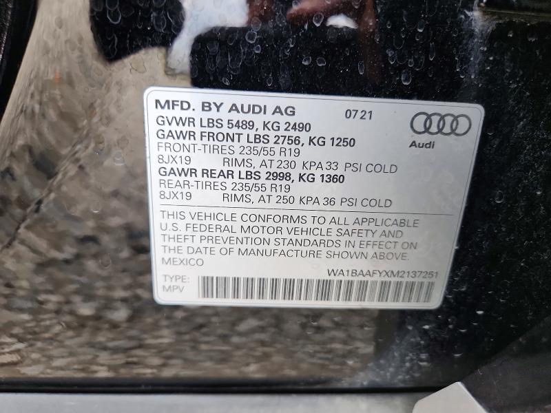 65135146 :رقم المزاد ، WA1BAAFYXM2137251 vin ، 2021 Audi Q5 مزاد بيع