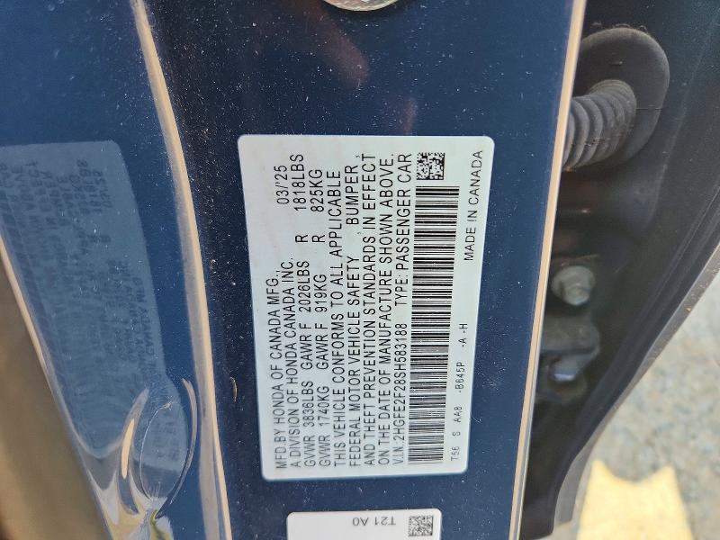 Aukcja sprzedaży 2025 Honda Civic, vin: 2HGFE2F28SH583188, numer aukcji: 63748096