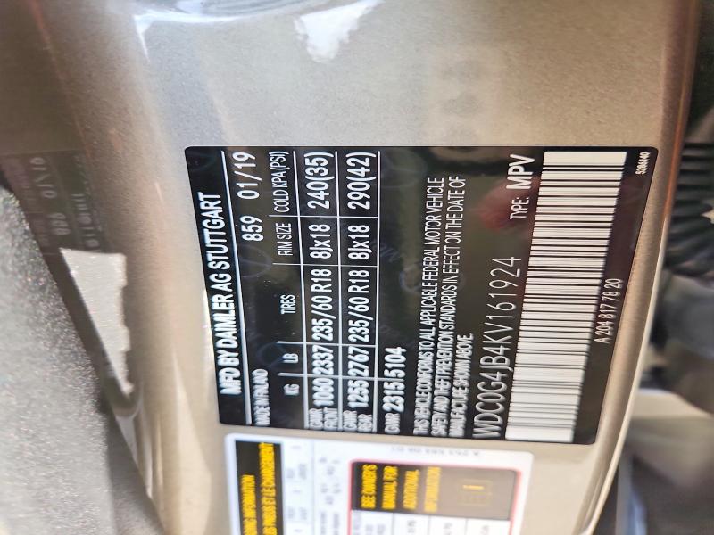 Aukcja sprzedaży 2019 Mercedes-benz Glc, vin: WDC0G4JB4KV161924, numer aukcji: 66587246