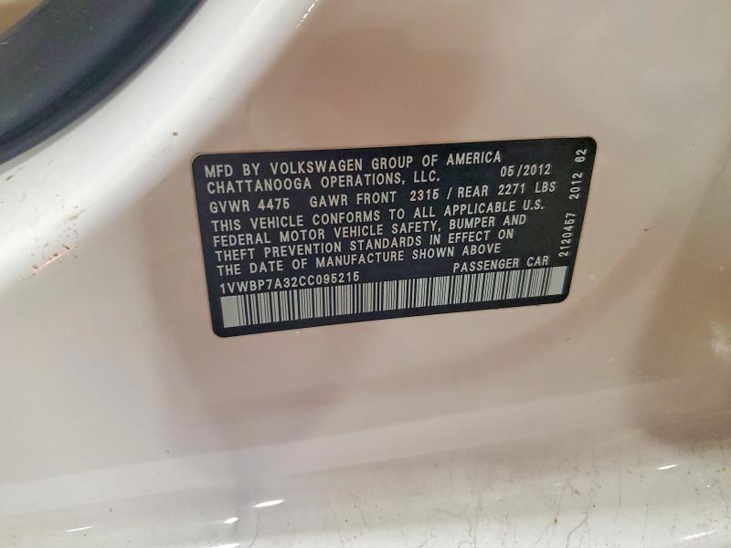 66270496 :رقم المزاد ، 1VWBP7A32CC095215 vin ، 2012 Volkswagen Passat مزاد بيع