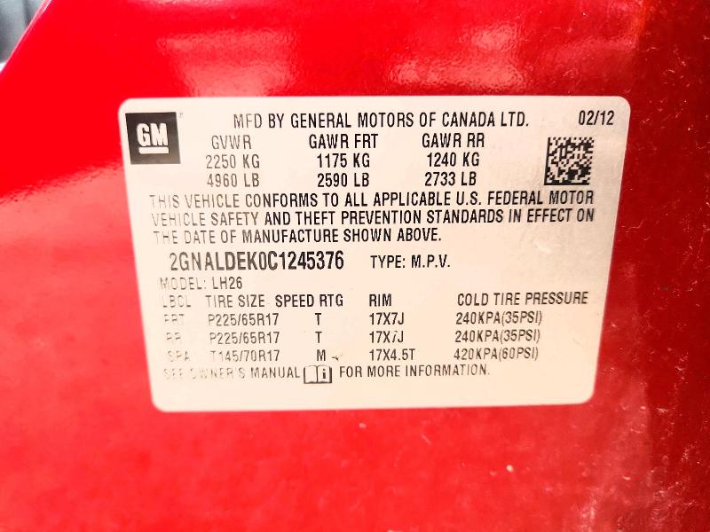 Aukcja sprzedaży 2012 Chevrolet Equinox, vin: 2GNALDEK0C1245376, numer aukcji: 63506046