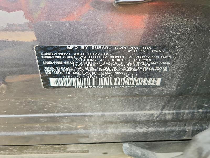 Продаж на аукціоні авто 2021 Subaru Forester, vin: JF2SKAFC5MH540611, номер лоту: 64325286