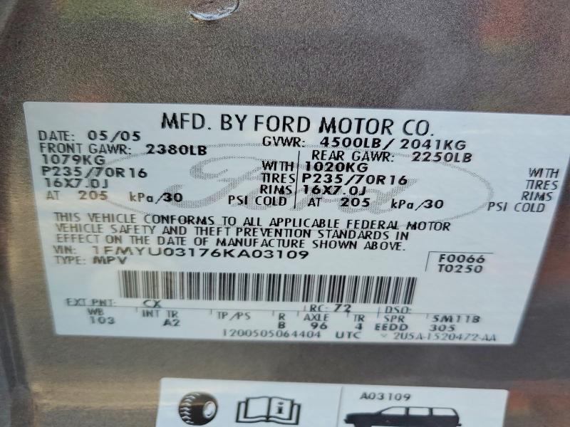 2006 Ford Escape მანქანა იყიდება აუქციონზე, vin: 1FMYU03176KA03109, აუქციონის ნომერი: 64964736