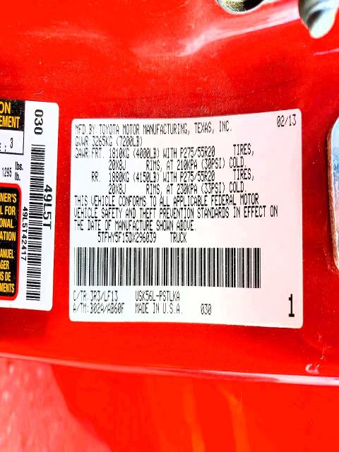 2013 Toyota Tundra მანქანა იყიდება აუქციონზე, vin: 5TFHY5F15DX296039, აუქციონის ნომერი: 63916706