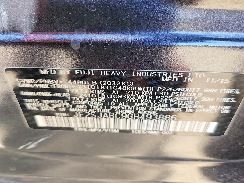 2016 Subaru Forester მანქანა იყიდება აუქციონზე, vin: JF2SJABC9GH493886, აუქციონის ნომერი: 66306816