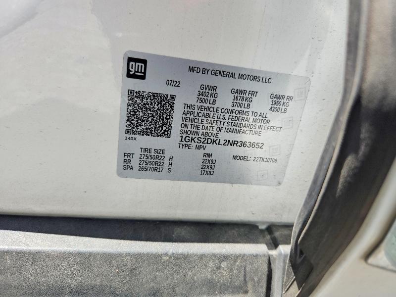 Aukcja sprzedaży 2022 Gmc Yukon, vin: 1GKS2DKL2NR363652, numer aukcji: 65516556