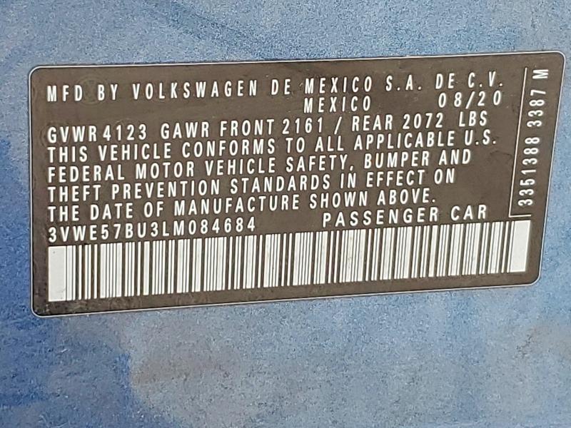 Aukcja sprzedaży 2020 Volkswagen Jetta, vin: 3VWE57BU3LM084684, numer aukcji: 63249576